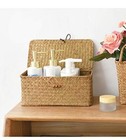 Dokot Rectangular Handwoven Seagrass Small Storage Basket With Lid For Shelve   