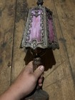 Antique Art Nouveau Boudoir Lamp 6 Sides Slag Glass Lamp Shade Side Table Light