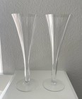 New  Tiffany   Co Trumpet Hollow Stem Crystal Glass Champagne Flutes  Set Of 2
