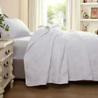 3pcs White Rhombus Embossed Quilted Bedspread Set Queen Size Reversible Coverlet