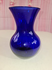 Vintage Cobalt Blue Wide Mouth Glass Vase 7  Tall 4  Opening 4 75  Wide