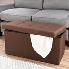 Folding Storage Ottoman - 30-inch Tufted Footrest  Linen Single Bench Brown