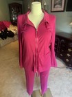 St  John 2pc Pink Knit Lounge Set Sz M Zip Hoodie Jogger Pants Drawstring
