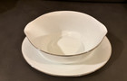 Noritake Reina China  Oval Gravy Boat Platinum Trim  6450 Floral White Japan