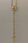 Real 10k Yellow Gold Diamond Cut  Jesus Crucifix Beads Rosary Necklace 22  Oro