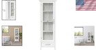 Elegant 48 5  White Glass Door Linen Cabinet With Adjustable Shelves   Drawer