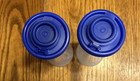 Tupperware 6    Hourglass Salt Pepper Shakers Clear W  Blue Lids