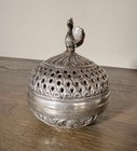 Vintage Metal Incense Burner With Peacock Finial  