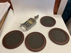 Vintage Von Pok   Chang Western Boot Spur Coaster Set Of 4 Leather  Pewter
