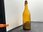 Antique C  Hinderer Goshen  In Quart Yellow Amber Blob Beer With Bail