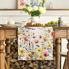 Daisy Lavender Floral Leaves Spring Table Runner  Summer Kitchen Dining Table De