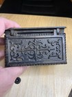 Vintage Cast Iron Match Safe Holder Ornate Hinged Lid Wall Mount Fireplace Box