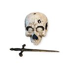 Vintage Large Cast Iron Or Pressed Metal Skull W  Dagger- Eyes Open   Close 