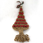 Vintage Mcm Macrame Christmas Tree Wall Hanging Retro Boho Red  wood Beads 17 