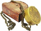Nautical Brass Pocket Wander Compass Vintage Maritime Leather Case Antique Gifts