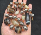 South East Asian Cambodian Banded Agate Antique Old Beads Necklace String