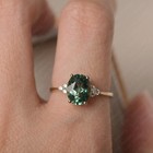 Delicate Vintage Engagement Ring Silver Green Sapphire Yellow Gold Ring For Love