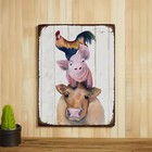 Rustic Farm Animals Metal Sign Chicken Pig Cow Vintage Style Wall Decor For Farm