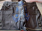 Waist 34  Oktoberfest germany nappa Lederhosen no Susp black blue Embroidered