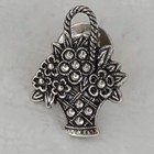 Vintage 1982 Signed Avon Flower Basket Lapel Pin Silver Tone Brooch Tie Tack