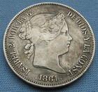 1861 Spain 20 Reales Silver Coin  queen Isabella Ii 