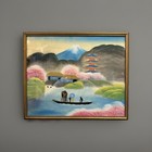 Japanese Silk Painting Featuring A Landscape With Mount Fuji 18   x15    Framed