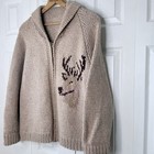 Vintage 50s Mary Maxim Deer Cowichan Sweater Hand Knit Crown Zipper  L Chest 42