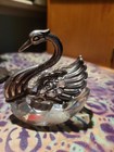 Birks Sterling Silver 925 Crystal Swan Large Open Salt West Germany Signed 5 25 