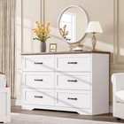 Farmhouse 6 Double Drawers Dresser For Bedroom 47 2   Wide Chest Of Drawer White