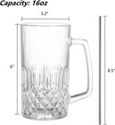 16oz Glass Beer Mug Set 6 Pack Large Beer Glasses Steins With Handle And Straws