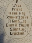 Vintage A True Friend    good Egg Even If Slightly Cracked Embroidered Picture Art