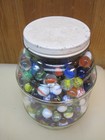 Vintage Large Barrel Jar Full Of Glass Marbles B7989