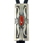 Leonard Nez  Bolo Tie  Coral  Sterling Silver  Navajo Handmade  38 