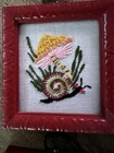 Vtg Set Of 6 Red Framed Mini 3 5   x3 75 Embroidery Snail  Turtle Frog Cottagecore