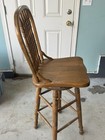 Vintage Solid Oak Wood Arrow Back Swivel Bar Stool Chair - Rare  