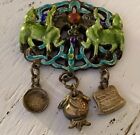 Vtg  Chinese  Silver Enamel Foo Dog Palace Guard Lions Pendant Waist Amulet