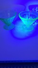 Set Of 2 Vintage Block Optic Anchor Hocking Uranium Glass Ice Cream Dessert Cup