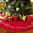 30 Inch Christmas Tree Skirt Burlap With Bow Tie  Plaid Trim  Red