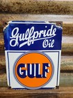 Vintage Gulf Porcelain Sign Old Gasoline Motor Oil Refining Lube Service Garage