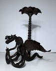 Antique Wrought Iron Gargoyle Dragon   Snake Candle Holder Italian Signed