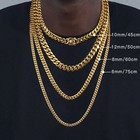 Miami Cuban Link Chain Necklace Bracelet 14k Gold Plated Stainless Steel 4-14mm