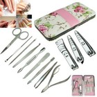 New Pedicure   Manicure Set Nail Clippers Cuticle Grooming Kit Case Flower 12pcs