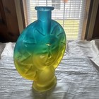 Vintage Blue And Yellow Sun Glass Bottle Bud Vase Bohemian Boho Retro Home Decor