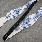 Men s White W  Sapphire Blue Toile De Jouy Floral Necktie Slim