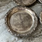 Set Of 6 Vtg 4    Silver Plated On Steel Coaster  Or Trinket Tray Made In Italy 