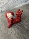 Vintage Red Pixie Elf Ceramic Laying Down Christmas Figurine Whimsical
