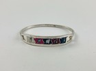 Vintage Alpaca Mexico Bangle Bracelet Red Abalone Small Hinged Letter S Pink Bla
