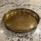 Vtg Solid Brass Round Tray With Ornate Pierced Sides 9 5 Inch
