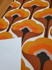 Awesome Rare Vintage Mid Century Retro 70s Org Brn Tall Abstract Fans Fabric 