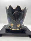Hand Painted Oval Black Metal Tole Basket Fruit Gold Trim 9 5    Wide 6    T Footed